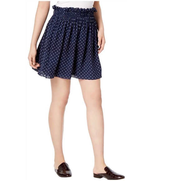 Maurices Navy Skirt with White Polka Dots and Elastic Smocked Waist - Picture 3 of 8